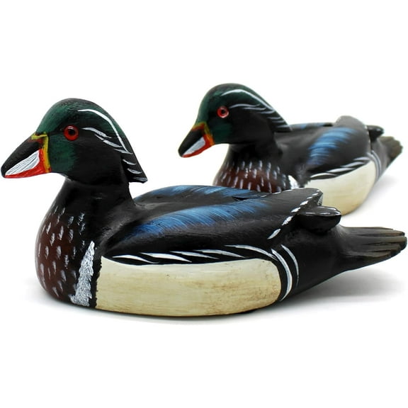 CVHOMEDECO. Primitives Hand Engraving and Painted Wood Wild Ducks Rustic Figurines Mallards Decorative Accent, Set of 2
