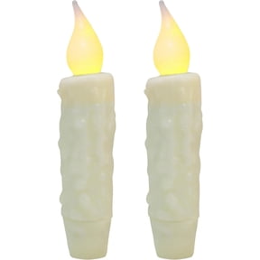 CVHOMEDECO. Real Wax Hand Dipped Battery Operated LED Timer Taper Candles Country Primitive Flameless Lights Dcor, 4-3/4 Inch, Ivory, 2 PCS in a Package
