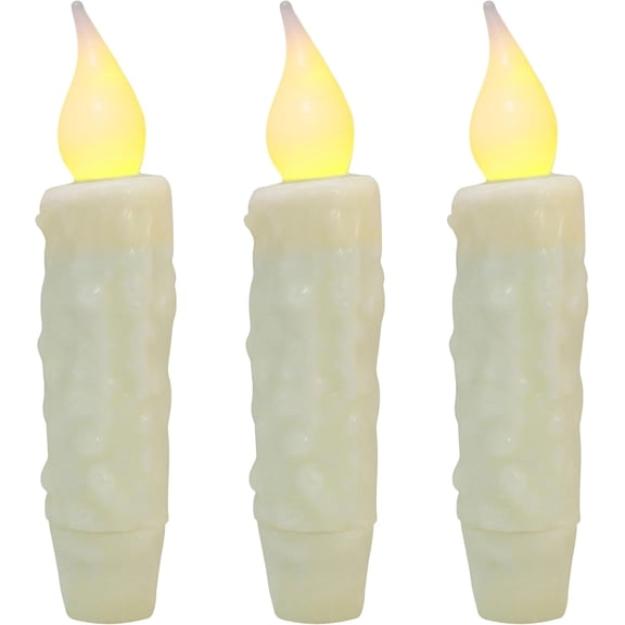 CVHOMEDECO. Real Wax Hand Dipped Battery Operated LED Timer Taper Candles Country Primitive Flameless Lights Dcor, 4-3/4 Inch, Ivory, 3 PCS in a Package