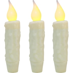 CVHOMEDECO. Real Wax Hand Dipped Battery Operated LED Timer Taper Candles Country Primitive Flameless Lights Dcor, 4-3/4 Inch, Ivory, 3 PCS in a Package