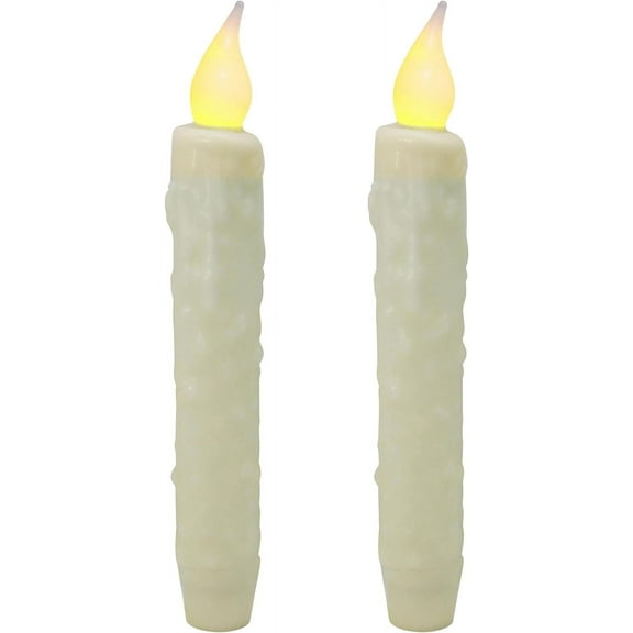 CVHOMEDECO. Real Wax Hand Dipped Battery Operated LED Timer Taper Candles Country Primitive Flameless Lights Décor, 6-3/4 Inch, Ivory, 2 PCS in a Package