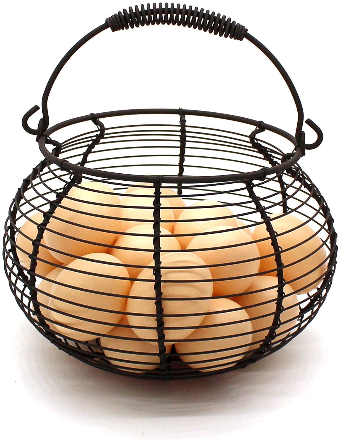 CVHOMEDECO. Rustic Wire Egg Basket with swimming Handle Primitives Vintage Gathering Basket. Rusty