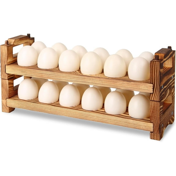 CVHOMEDECO. Wooden Egg Holder Fresh Egg Holders Countertop Firewood Egg Collecting Rack for Gathering Fresh eggs, Stackable with 24 eggs, Home Kitchen Organizer, Set of 2 PCS