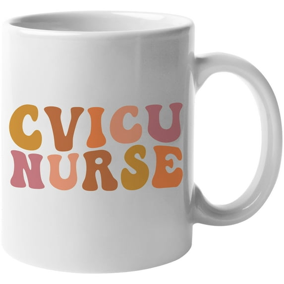 CVICU or Cardiovascular Intensive Care Unit Nurse, Groovy Retro Wavy Text Merch Gift, White 11oz Ceramic Mug