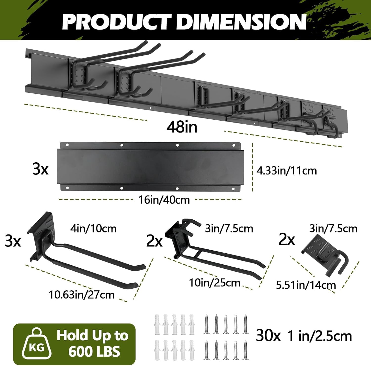 CVIUBNIP Garden Tools Organizer Garage Storage Wall Mount 48 Inches ...