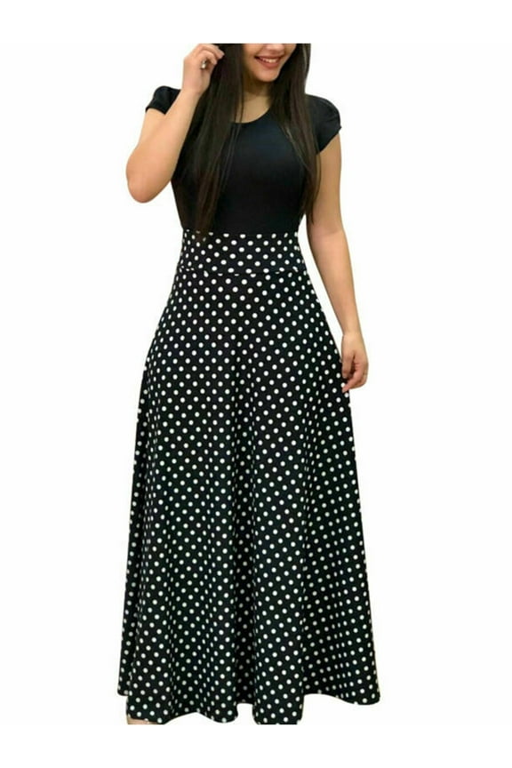 Women Summer Autumn FloralPrint Boho Skirt Dress Short Sleeve Party Bodycon Long Maxi Dress Beach Sundress