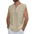 thumbnail image 1 of CVLIFE Men Linen Lace Up Tank Top Sleeveless Workout T Shirt Casual Summer Beach Hippie Blouse V Neck Plain Henley Tee Shirt, 1 of 3