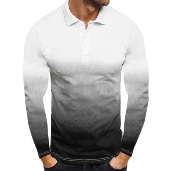 CVLIFE Men's Casual Color Block Polo T-Shirt Autumn Basic Shirt Long Sleeve Lapel Gradient Tee Tops