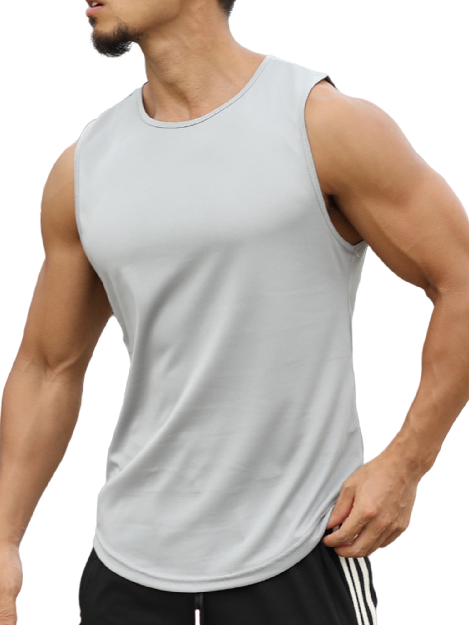 CVLIFE Crew Neck Workout Tank Tops for Men Running Muscle Tank Exercise Gym  Tops Sleeveless Athletic Shirts Stretch Basic Tee