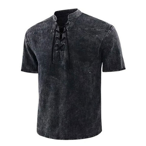 CVLIFE Mens Vintage T Shirt Casual Short Sleeve Beach Hippie Yoga Tees Plain Drawstring Lace-up Summer Tops