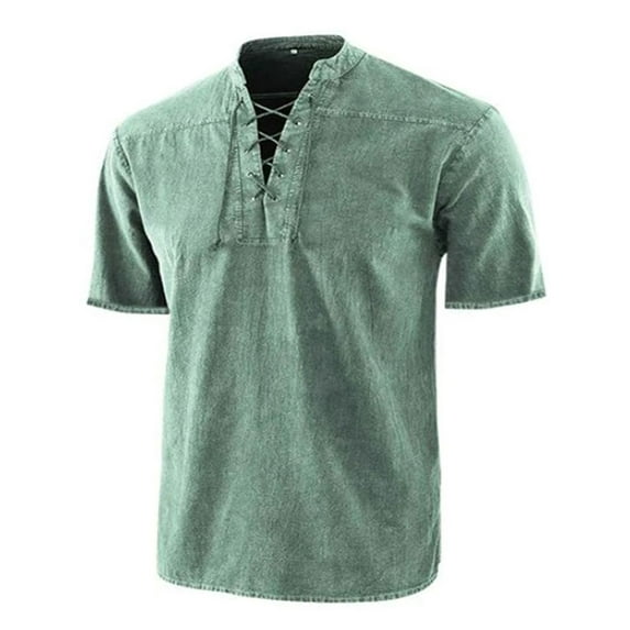 CVLIFE Mens Vintage T Shirt Casual Short Sleeve Beach Hippie Yoga Tees Plain Drawstring Lace-up Summer Tops