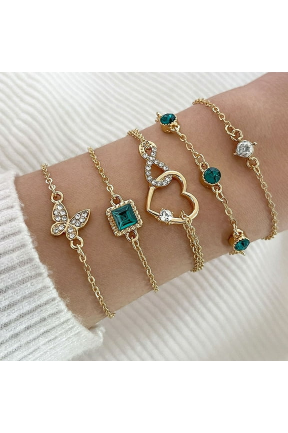 5PCS Summer Green Rhinestone Beach Bangle Set for Women, Gold Tone Shell Pearl Bracelet Stack, Vacation Party Costume Jewelry Gift