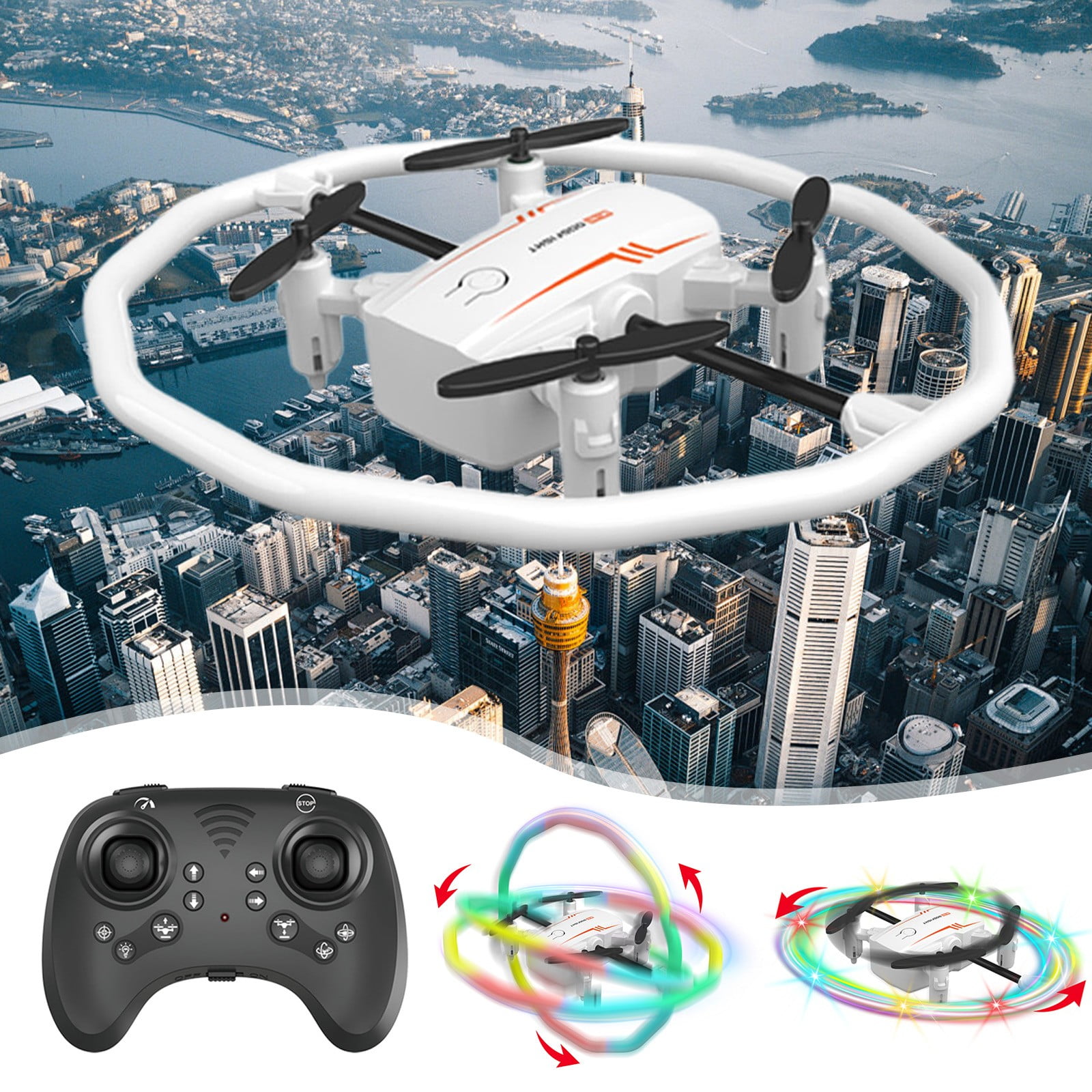 CVLNCYCLING Drones for Kids 8-12,UFO Remote Control Aircraft Four Rotation Dazzling Lights Fixed Height Rotation Stunt Education Remote Control Aircraft Drone Model Gift Remote Control Aircraft