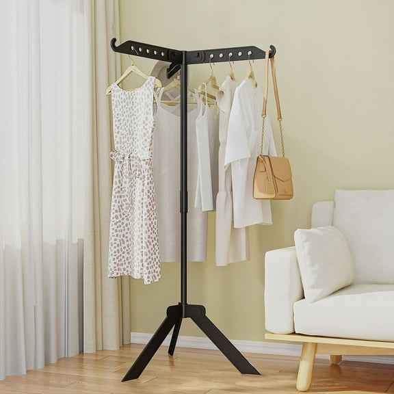 CVLNCYCLING Floor Standing Rotating Clothes Drying Rack, Foldable Clothes Rack with 360 Degree Rotating Silver Hook, for Bedroom Hanging Clothes and Bags