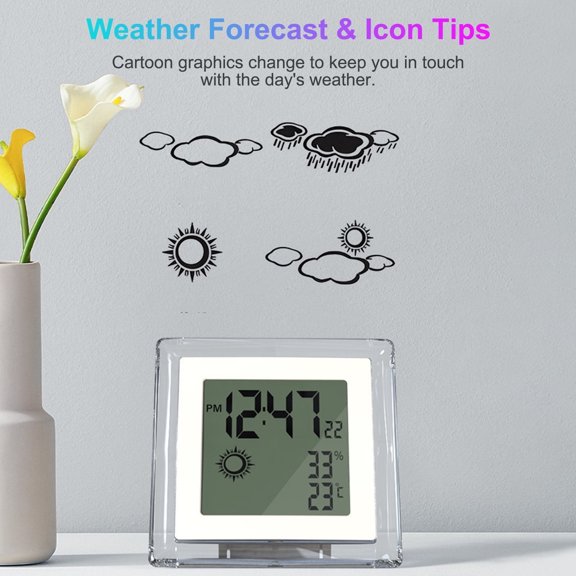 CVLNCYCLING LCD Multi Function Alarm Clock, Body Sensor Weather Temperature Humidity, Electronic for Home Office