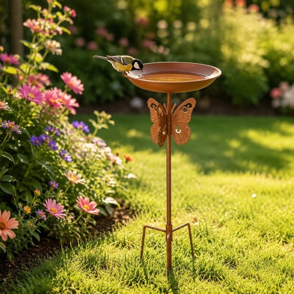CVLNCYCLING Metal Bird Bath Rack, Ground Stake Food Dispenser, Outdoor Garden Courtyard, Rustic Feeder Stand, Yard Decoration