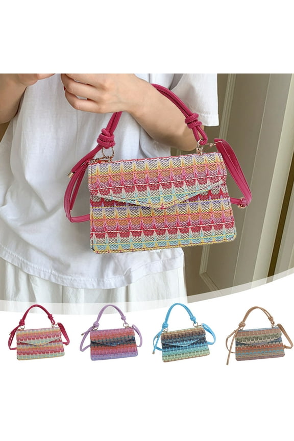 Mini Straw Woven Small Bag for Women, Contrast Color Striped Shoulder Crossbody, Bohemian Summer Purse, Foreign Style Handbag, Mother's Day Gift