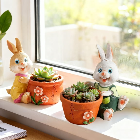 CVLNCYCLING Rabbit Resin Flower Pot, Animal Planters for Outdoor Plants, Festive Succulent Pot, Easter Gift for Women