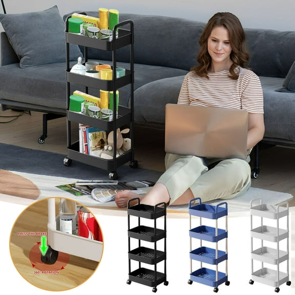 CVLNCYCLING Shower Caddy Shower Organizer Bathroom Shower Shelves,Corner Shower Caddy,4-Tier Rolling Storage Cart with Wheels for Bathroom,Kitchen,Countertop