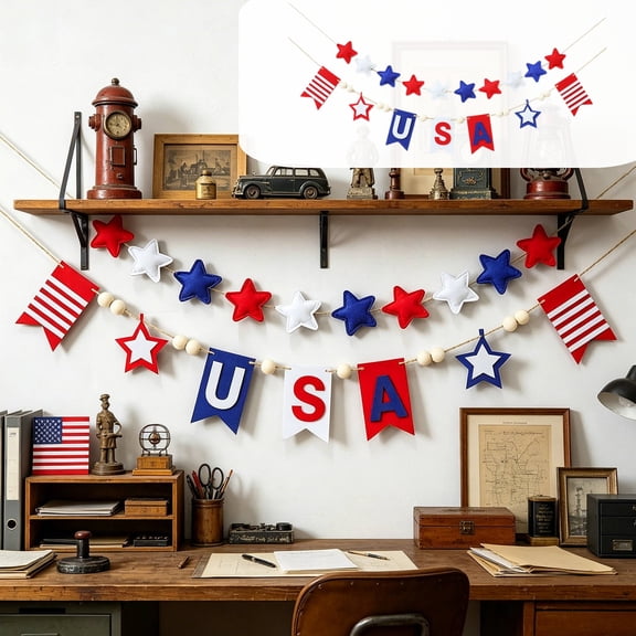 CVLNCYCLING Star Stripe Banners Garland, 220cm Patriotic Pentagram, String Flag Holiday Party, Independence Day Decor