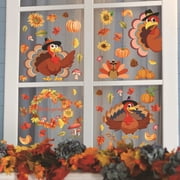 CVLNCYCLING Thanksgiving Decorations,Wall Decal Thanksgiving Maple Leaf Pumpkin Turkey Decoration Window Glass Decal Sticker Double Sided Visible Electrostatic Sticker Wall Decal