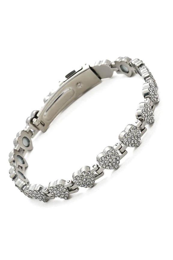 Women's Dazzling Heart-Shaped Magnetic Clasp Bracelet, Gold Silver Tone Stretch Bead Bangle, Couple Stackable Friendship Jewelry, Mother's Day Gift