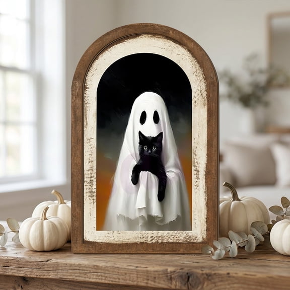 CVLNCYCLING Wooden Ghost Arch Sign, Double-Layer Halloween Door Frame Decor, Table Wall Hanging Ornament, Spooky Home Accent, Party Decoration Display