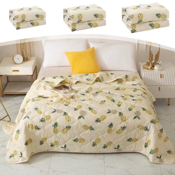 CVLNCYCLING Yellow Pineapple Water-Washed Cotton Summer Comforter, Soft Breathable Air Conditioning Quilt, Machine Washable Lightweight Blanket for Spring Fall, for Home Bedroom