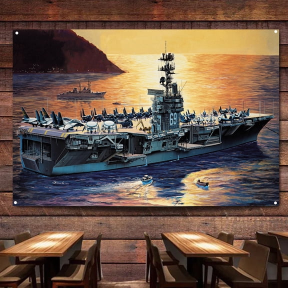 CVN-69 USS Eisenhower aircraft carrier Battleship Wall Art Banners Hanging Flags Wall Chart Warship Military Art Poster Canvas Print Art Painting Room Office Home Decor Tapestry,38X57 inches