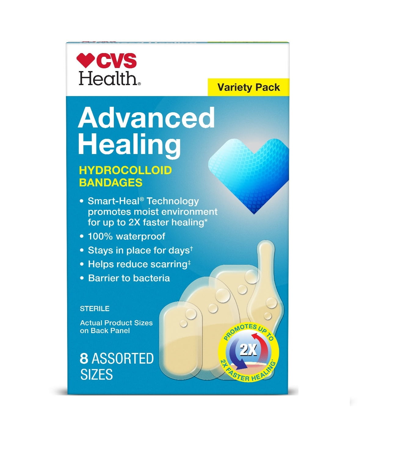 CVS Health Advanced Healing Hydrocolloid Bandages, Variety Pack, 8