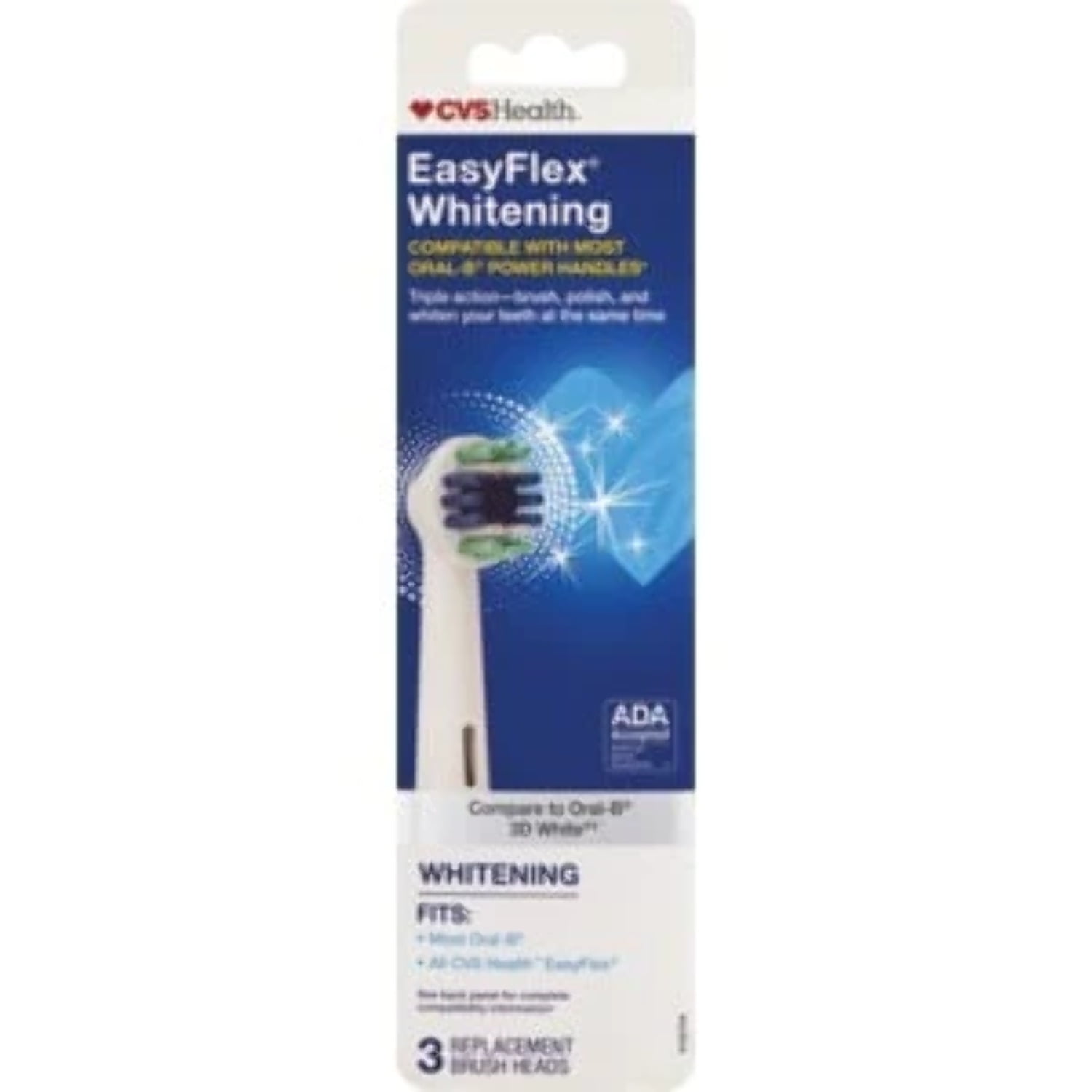CVS Health EasyFlex Antibacterial Whitening Replacement Brush Heads, 3