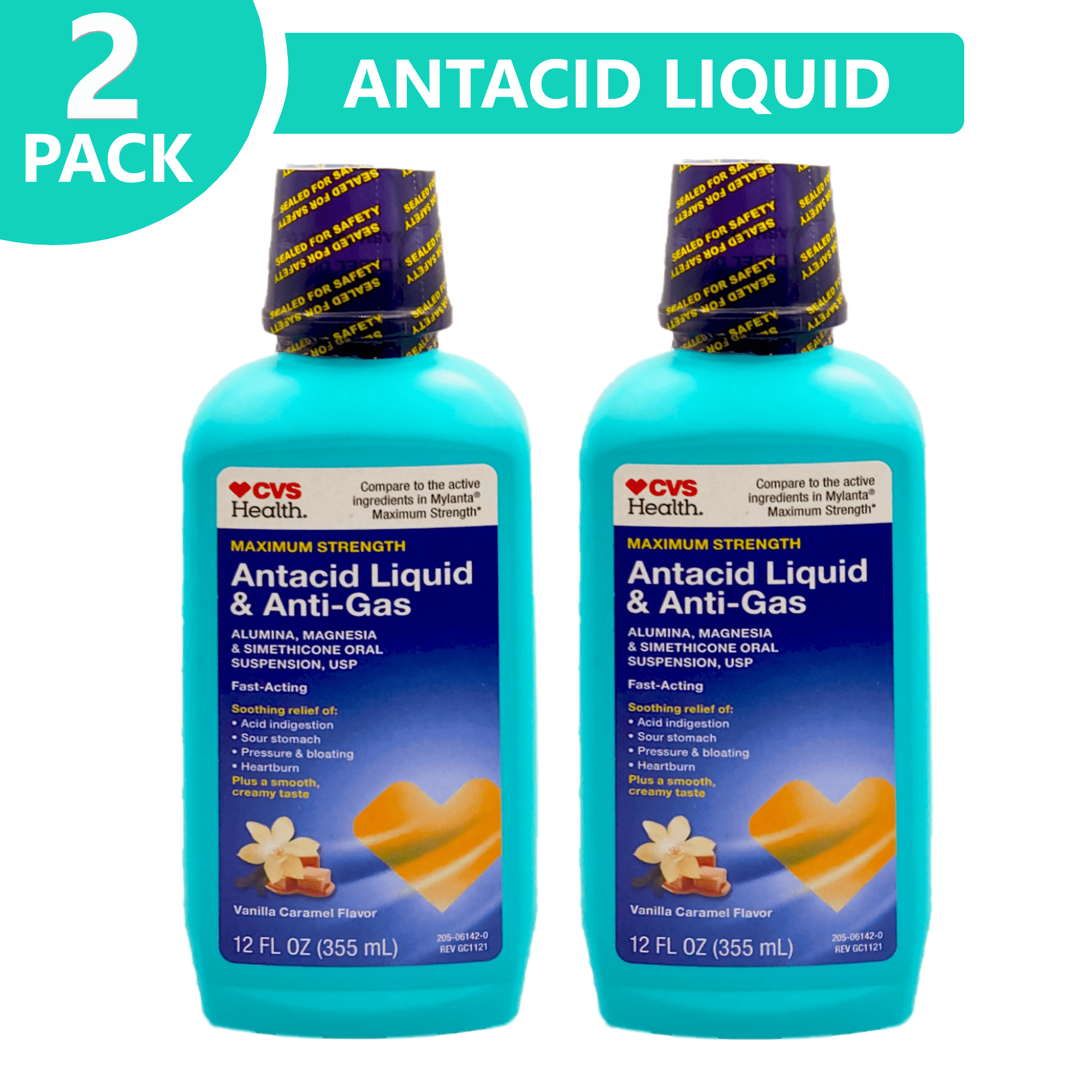 CVS Health Maximum Strength Antacid Liquid & AntiGas, Vanilla Caramel