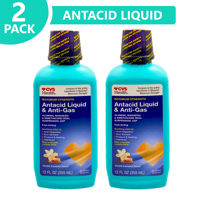 CVS Health Maximum Strength Antacid Liquid & AntiGas, Vanilla Caramel