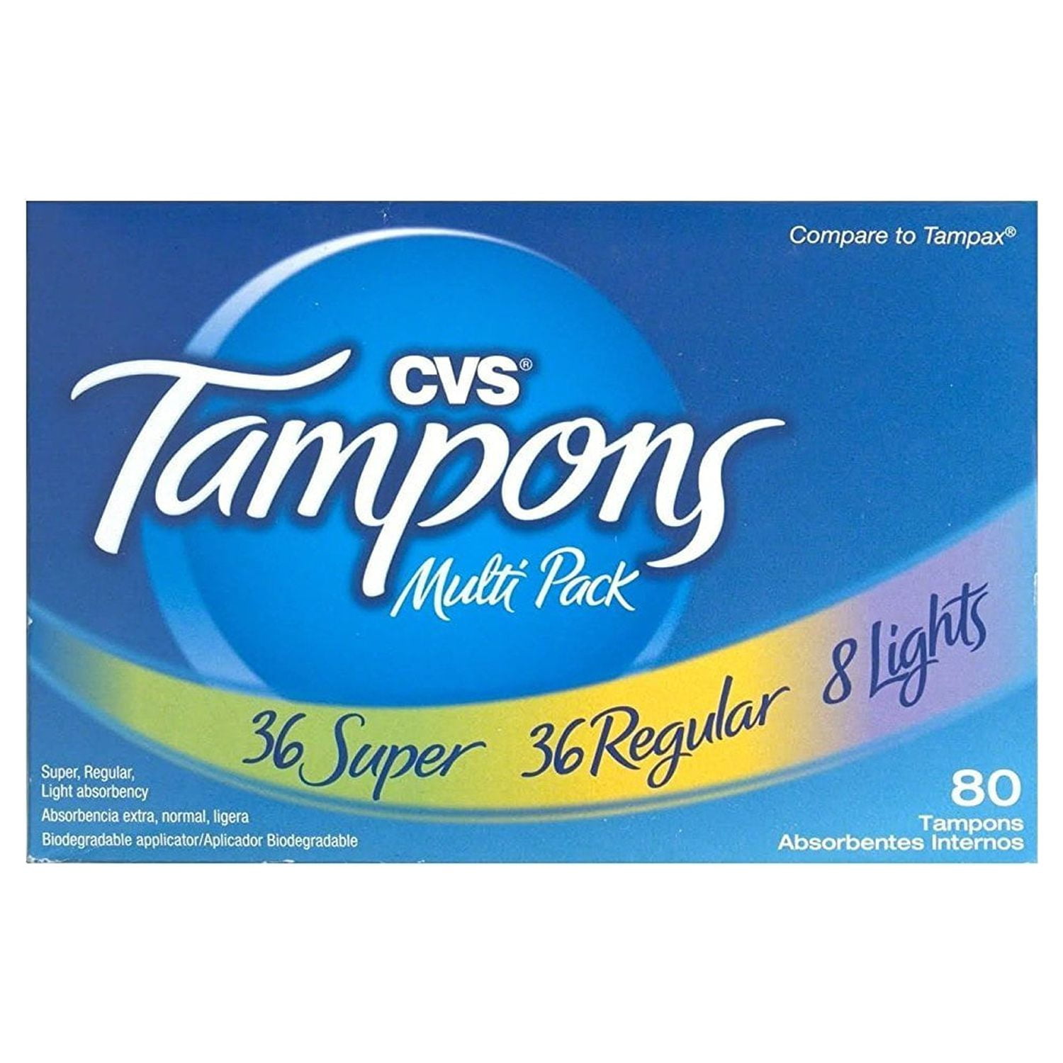 CVS Tampons, Multi Pack, Super, Regular, Light Absorbency 80 tampons