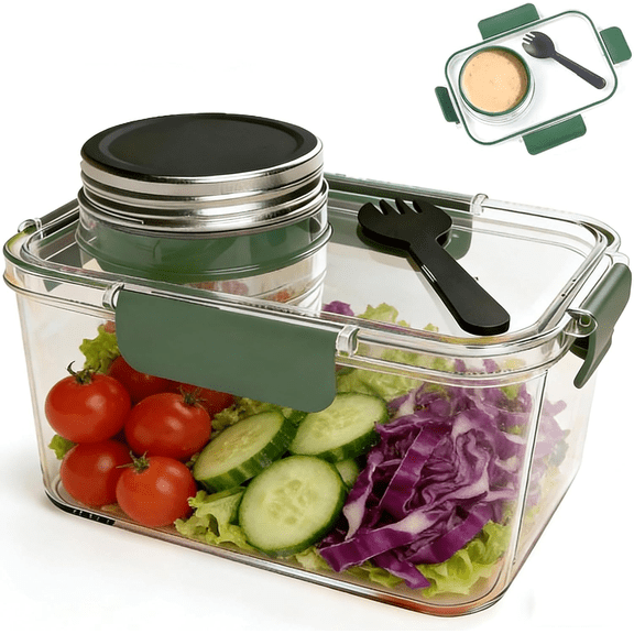CVSOPHIA Upgraded Portable Salad Pod – Leakproof Dressing Container with Fork, Removable Dressing Cup, Reusable Salad Jar for Lunch, Meal Prep & Travel, Ideal for Work, Outdoor & Home Use,Clear/1PCS