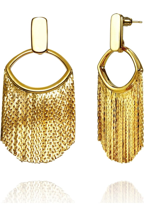 24K Gold-plated fashion tassel dangle Earrings,Sparkling big Womens gold earrings.Formal simple and versatile large dangle earrings for womens trendy.