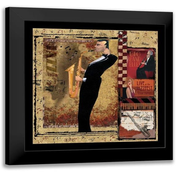 CW Designs Inc. 12x12 Black Modern Framed Museum Art Print Titled - Jazz Sax