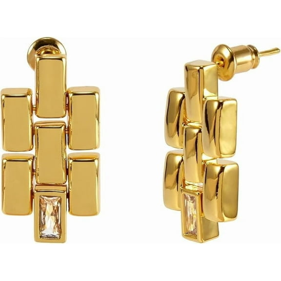 CW Womens 18K Gold-Plated watchband earrings,inlaid with Zircon,Formal,high-grade dangle earrings suitable for women trendy.