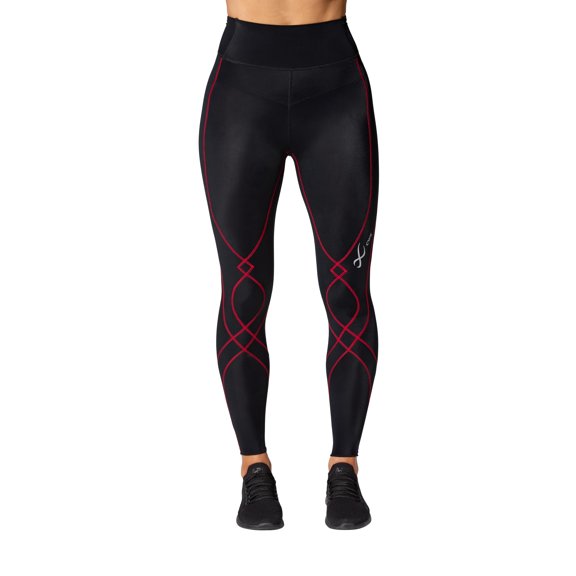 CW-X Women's Standard Stabilyx 3.0 Joint Support Compression Tight, High-Rise Leggings with Back Phone Pocket for Running, 131809, Black/Lava
