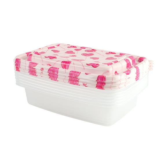 Cook with Color, Valentine’s Printed Food Storage Containers with Lids, 12 Piece Set, 6 Rectangular Containers, 1000 mL, Ideal for Seasonal Meal Prep
