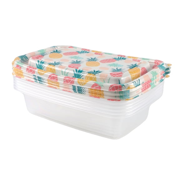 Cook with Color 12-Piece Rectangular BPA-Free Food Storage Container Set with Printed Lids, Pineapple