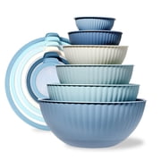 Cook with Color 12-Piece Mixing Bowl Set with Non-Slip Silicone Base and Transparent Lids, Blue