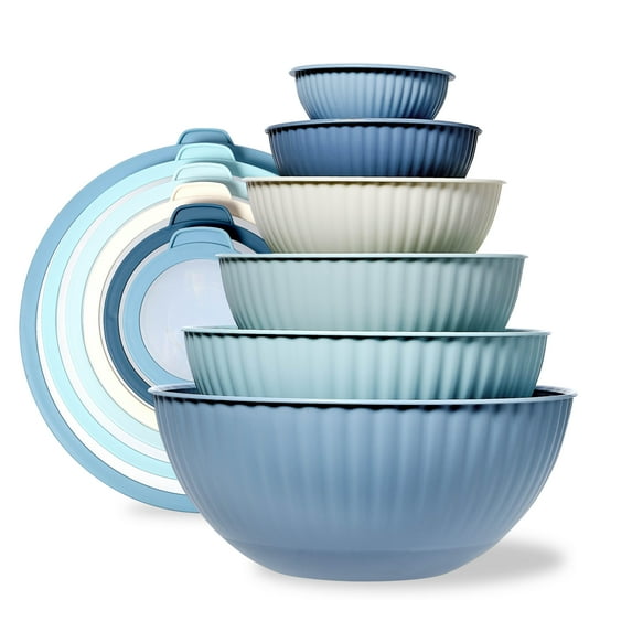 Cook with Color 12-Piece Mixing Bowl Set with Non-Slip Silicone Base and Transparent Lids, Blue