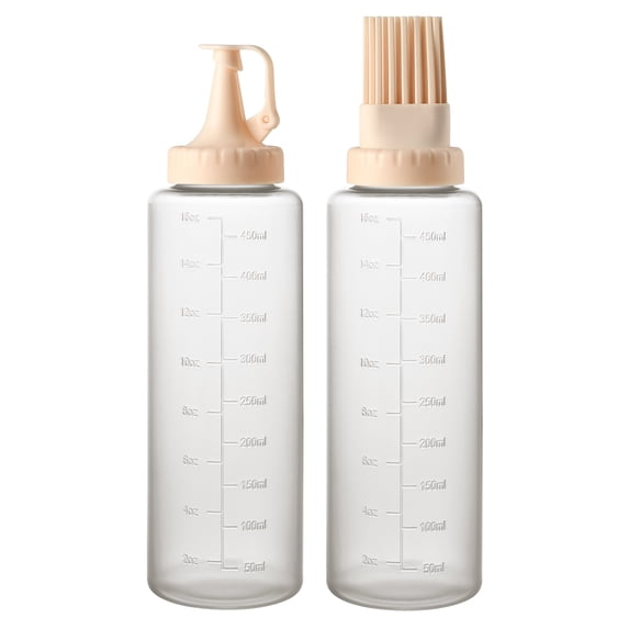 Cook With Color 2-Piece Sauce Bottle Set, Squeeze Dispenser with Silicone Basting Brush, Taupe