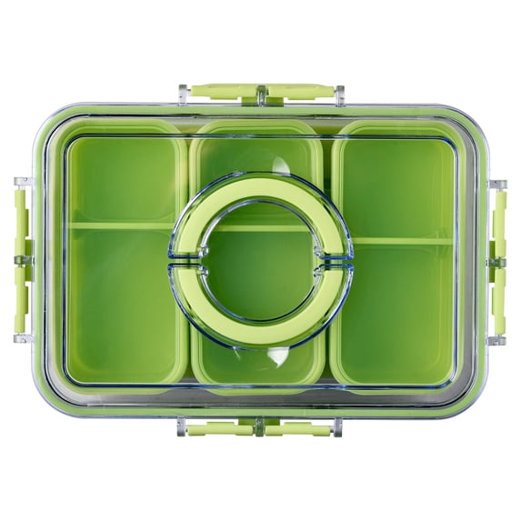 Cook with Color 3-Compartment Snack Box with Ice pack, Locking Lid and Handle, Dishwasher Safe, Light Green