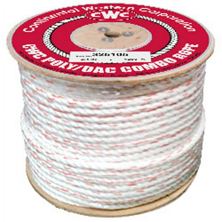 CWC 3-Strand Poly Dacron Rope - 1/2 x 600 ft., White w/tracers