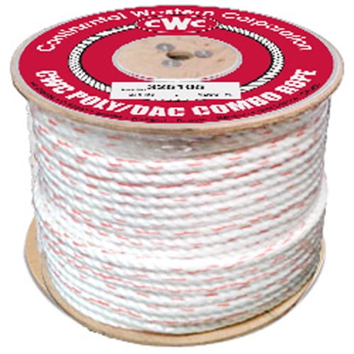 CWC 3-Strand Poly Dacron Rope - 5/16" x 1200 ft., White w/tracers