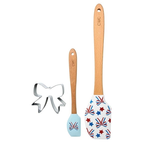 Cook with Color 3-Piece Patriotic Spatula and Bow-Shaped Cookie Cutter Set