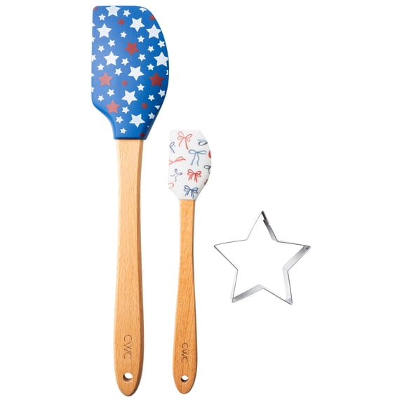Cook with Color 3-Piece Patriotic Spatula and Star Cookie Cutter Set, Stars and Bows