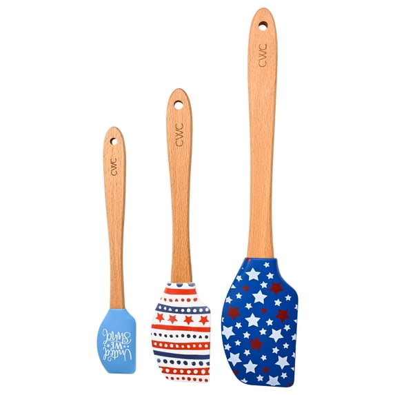 Cook with Color 3-Piece Heart Spatula Set, Silicone Baking Tools with Wood Handles, United We Stand Patriotic